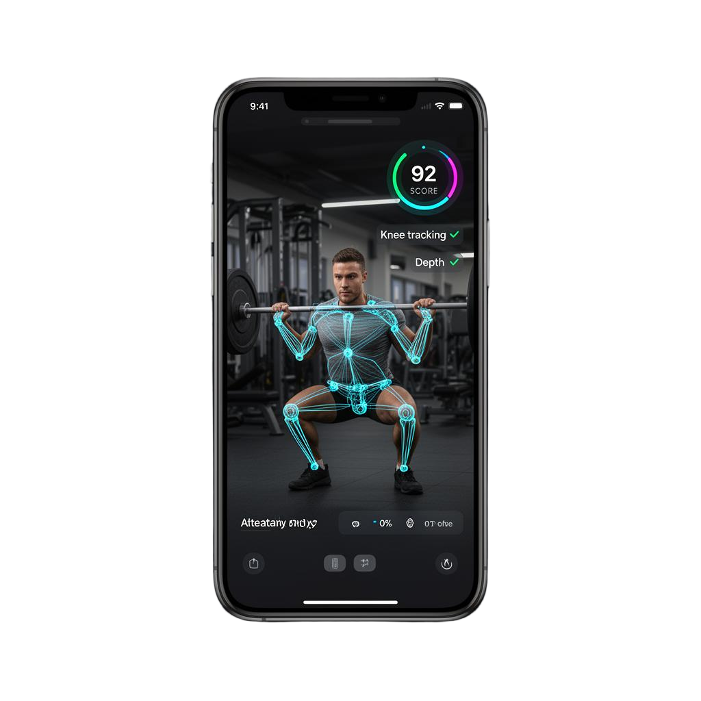 Lyft'r app analyzing a barbell squat with an execution score of 92